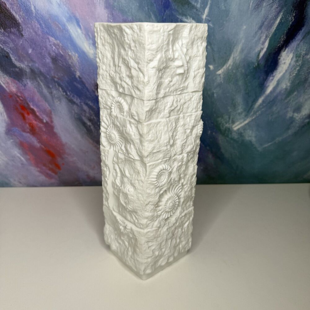 Fossil Fern Seashell Relief Vase Kaiser Bisquit Porcelain 735 West Germany 1960s